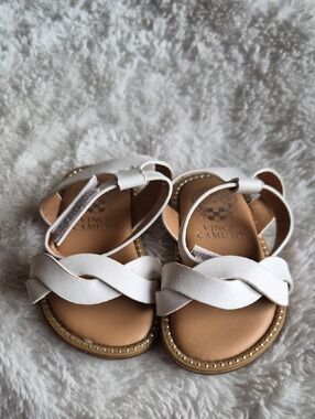Vince Camuto Kids White Braided Strap Sandals with Stud Trim